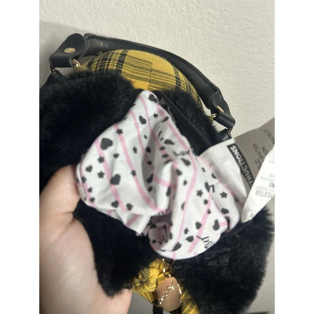 Betsy Johnson Luv Betsy Yellow Cat Plush Backpack Medium Plaid Preppy Y2K Trend